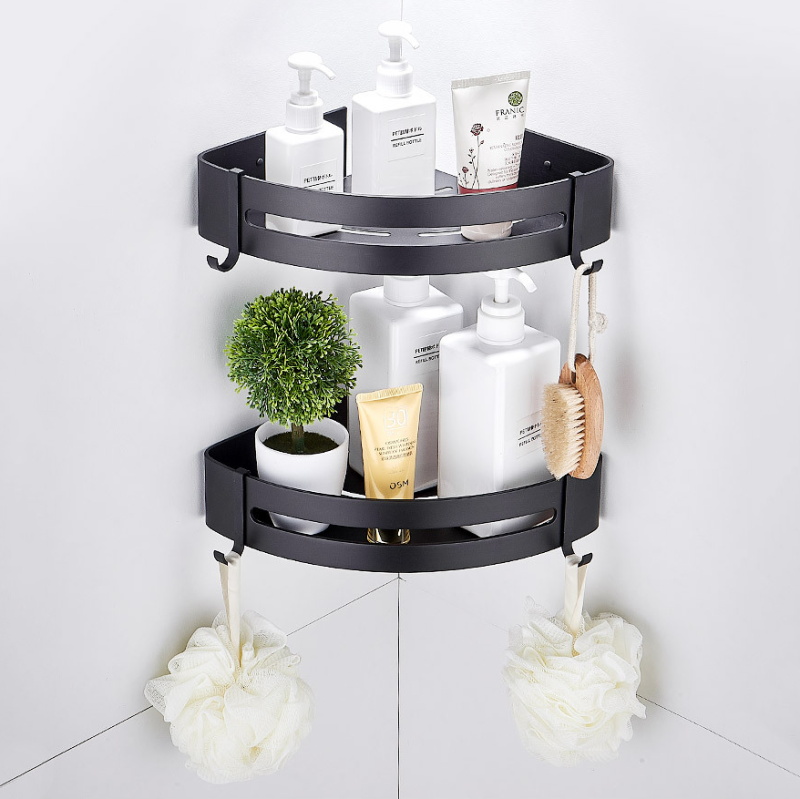 Bathroom Shelves Kitchen Wall Shelf Sucker Wall Mounted Storage Corner Shelf Shampoo Storage Rack with Hook Bathroom Accessories