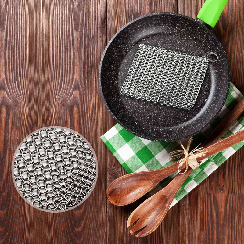 8Inch X 6Inch Stainless Steel Cast Iron Cleaner 316L Chainmail Scrubber For Cast Iron Pan Pre-Seasoned Pan Dutch Ovens Waffle I