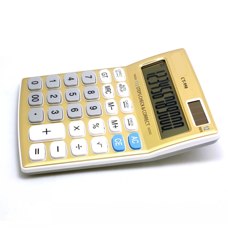 Potable Tinhofire Gold Color Charm Design 12 digits Office computer Solar Calculator With 29 Buttons