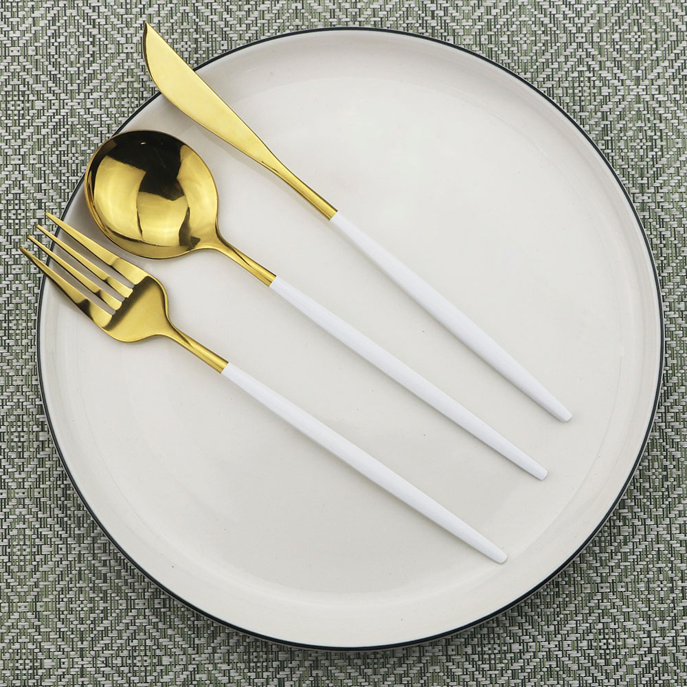 24Pcs Black Gold Cutlery Set Mirror Dessert Fork Flatware Set 304 Stainless Stee Dinnerware Set Kitchen Tableware Silverware