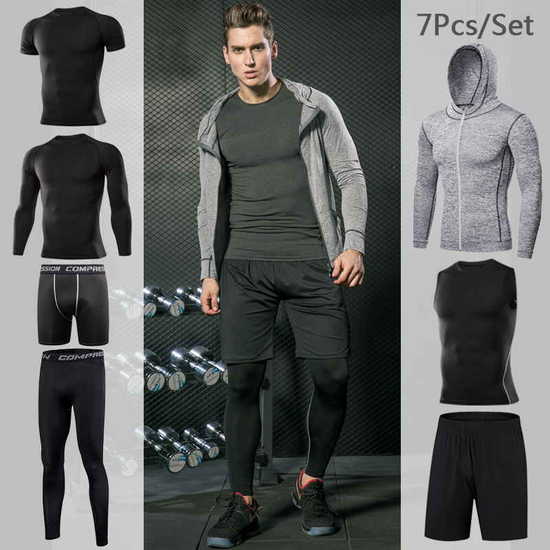 Men's Tight Sportwear Suit GYM Running Fitness Jogging Sport Wear Compression Leggings Training Pants Workout Sport Clothes Sets