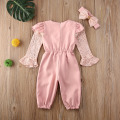 2020 New Baby Girl Clothes Fashion Kids Girl Sets 2Pcs Lace Flare Sleeve Bow Romper Headband Child Girl Clothes Streetwear 1-5Y