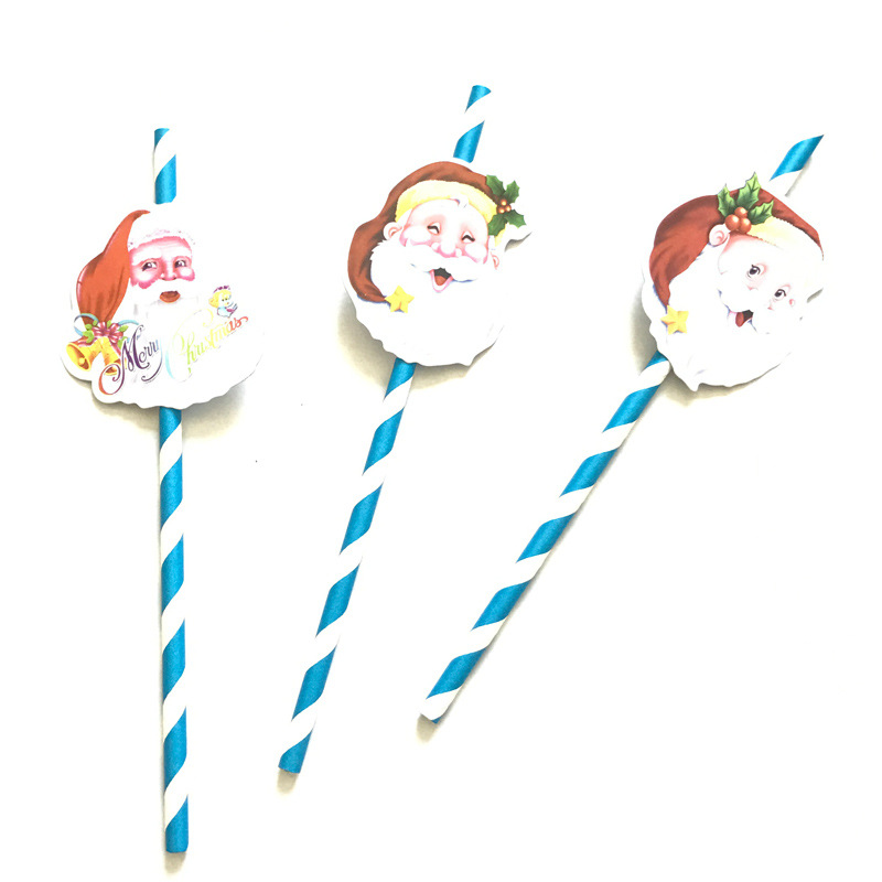 3Pcs Santa Claus Christmas Tree Paper Card Suction Tube Birthday Straws Baby Shower Kids Party Decorations Event Party Supplies