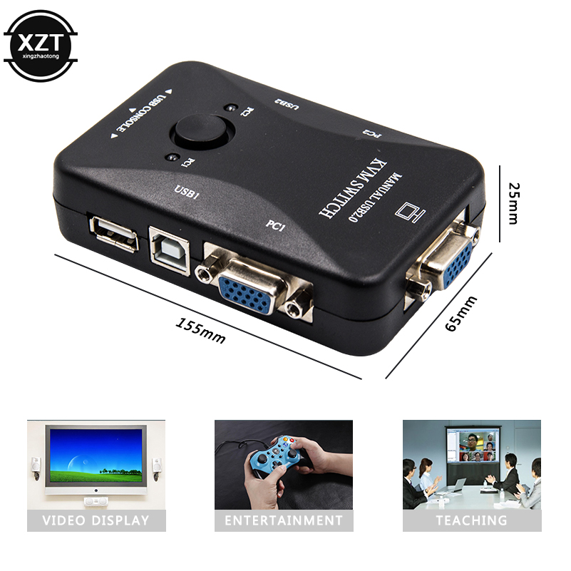 2 Port USB 2.0 KVM Switch Switcher hdmi 1920*1440 VGA switch SVGA Splitter Box with 2 Cables for Keyboard Mouse Monitor Printer