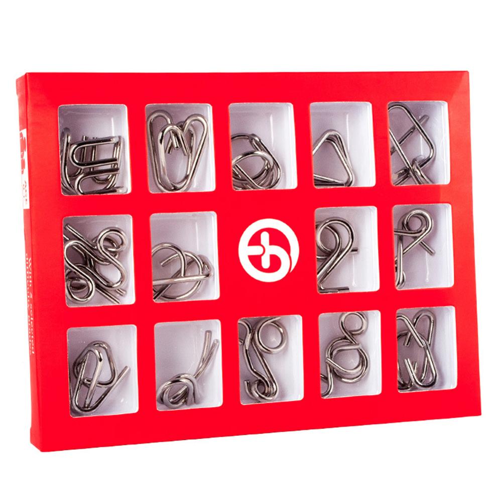 15pcs/Set 3D Metal Puzzle Kids Montessori Learning Education Materials Toy IQ Mind Brain Teaser Puzzles for Adults Children Gift