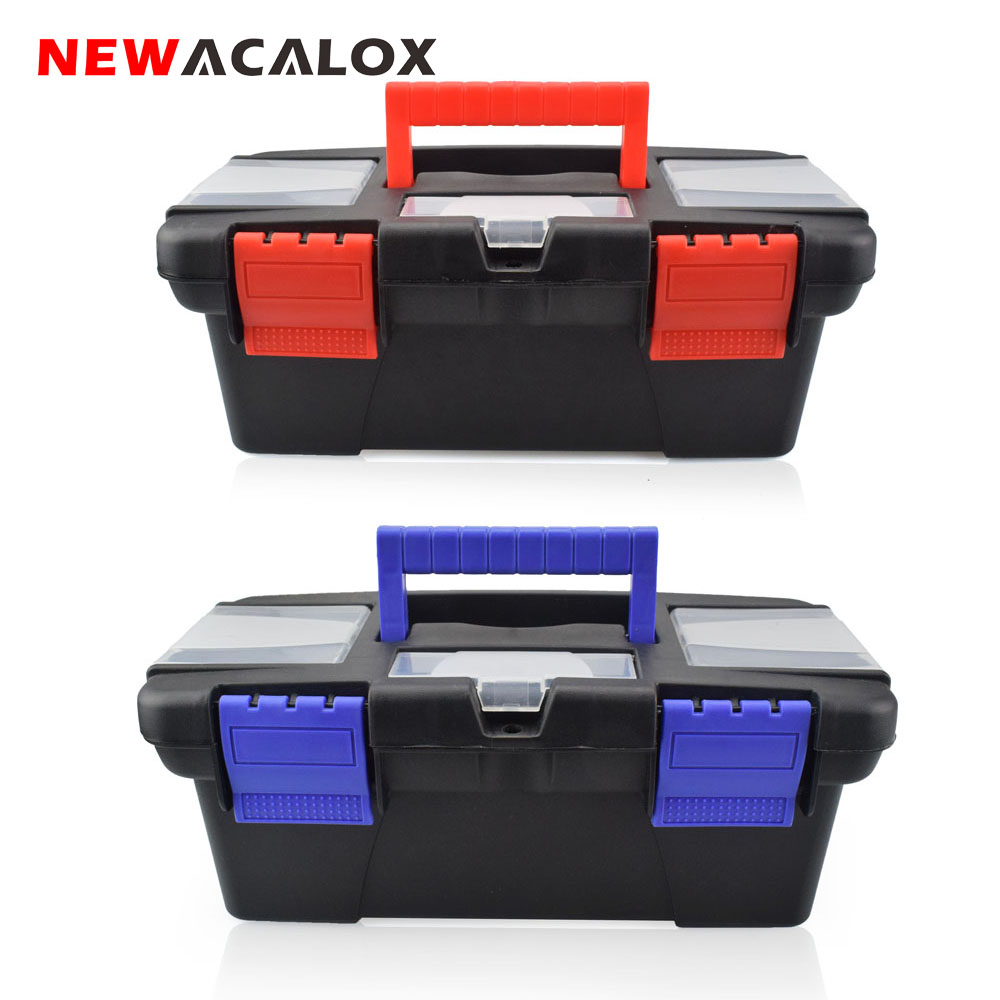 NEWACALOX 10" Mini Tool Box with Handle Compartment Storage Organizers Toolbox Hardware Tool Soldering Iron Accessories Toolcase