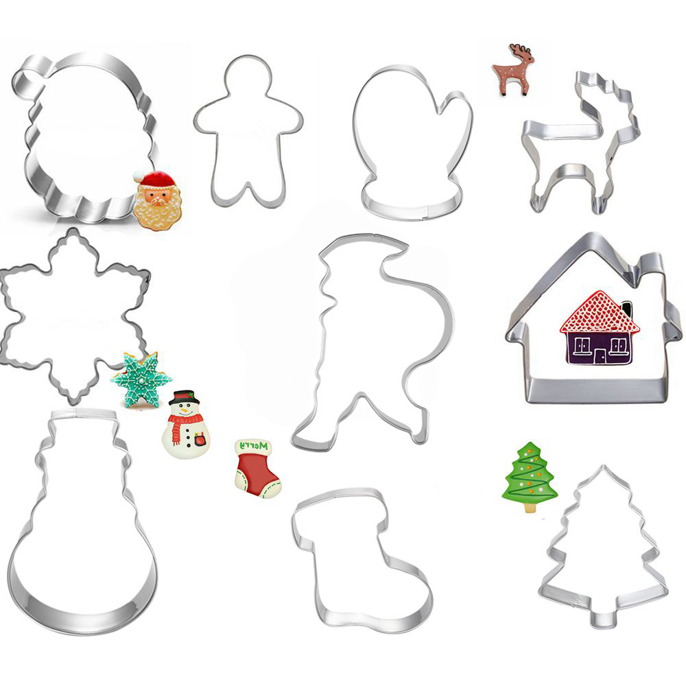 10pcs Cookie Tools Cutter Mould Biscuit Press Icing Set Stamp Mold Dessert Tools Christmas Kitchen Gadgets Wholesale Lot