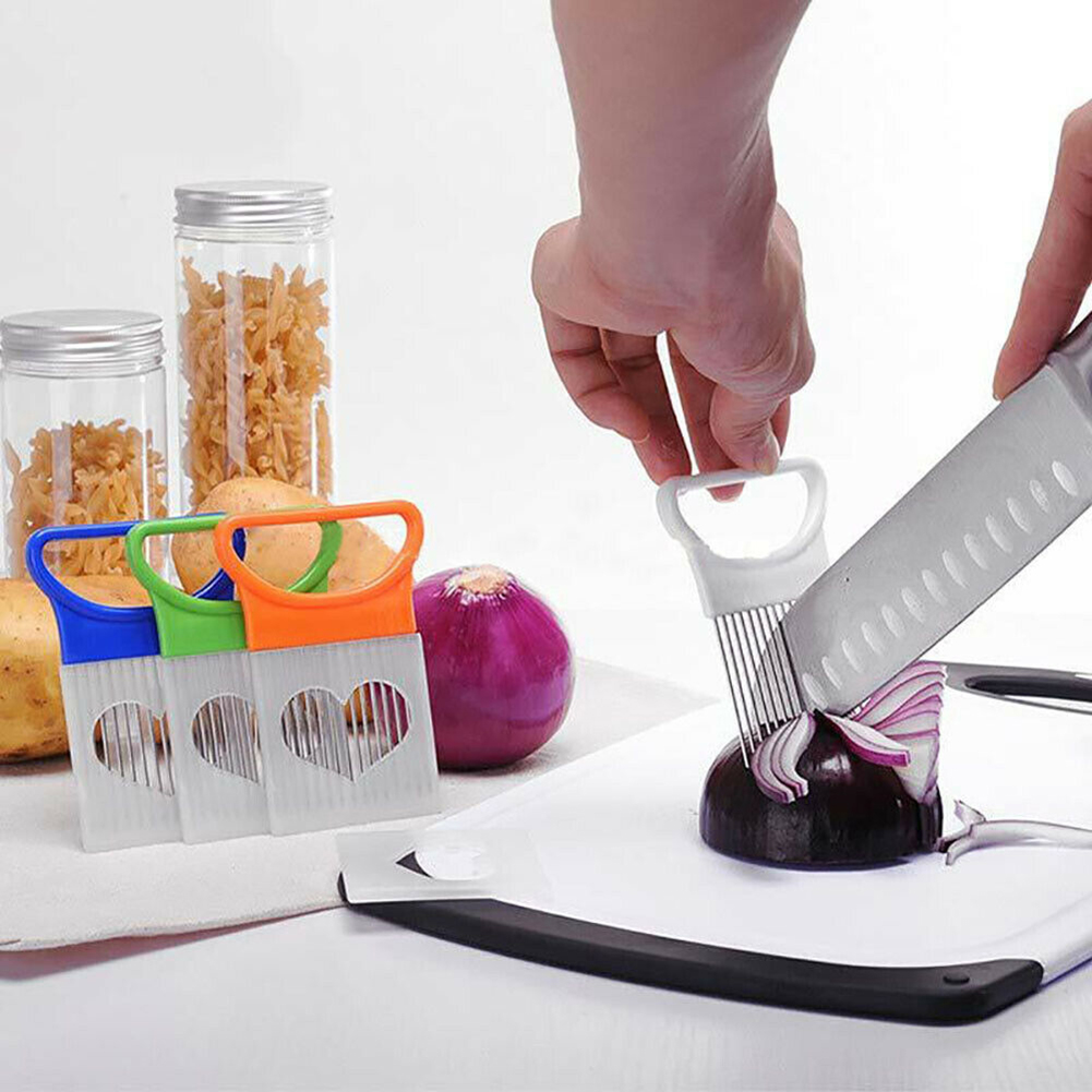 Onion Holder Slicer Stainless Steel Onion Slicing Holder Potato Slicer Vegetable Cutter Holder Cooking Tools Kitchen Gadgets