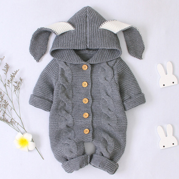 Baby Girl Sweaters Rompers Wool Knitting Newborn Infant Baby Girl Boy Winter Warm Coat Knit Outwear 3D Ear Hooded Jumpsuit
