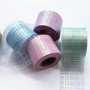 25yards 60mm Glitter Grid Organza Ribbon for DIY Crafts Gift Bouquet Wrappping Supplies Chritmas Party Decor Accessories