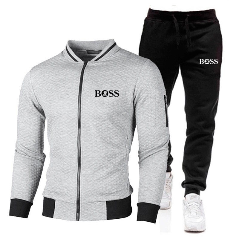 Men Casual Sets 2020 Winter New Brand Splice Jogger Tracksuit Zipper Hoodies+Pants 2PC Sets Men's Sportswear Sport Suit Clothing