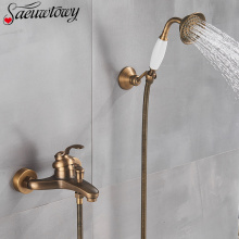 Telephone Style Bathtub Faucet Bathroom Bath Wall Mounted Hand Held Antique Brass Shower Head Kit Shower Faucet Sets