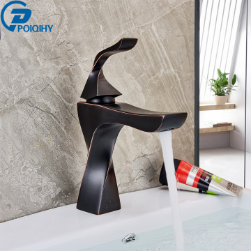 POIQIHY Creative Basin Faucet Bronze Black Bathroom Basin Mixers Deck Mounted Cold Hot Tap Single Lever Lavatory Sink Faucet