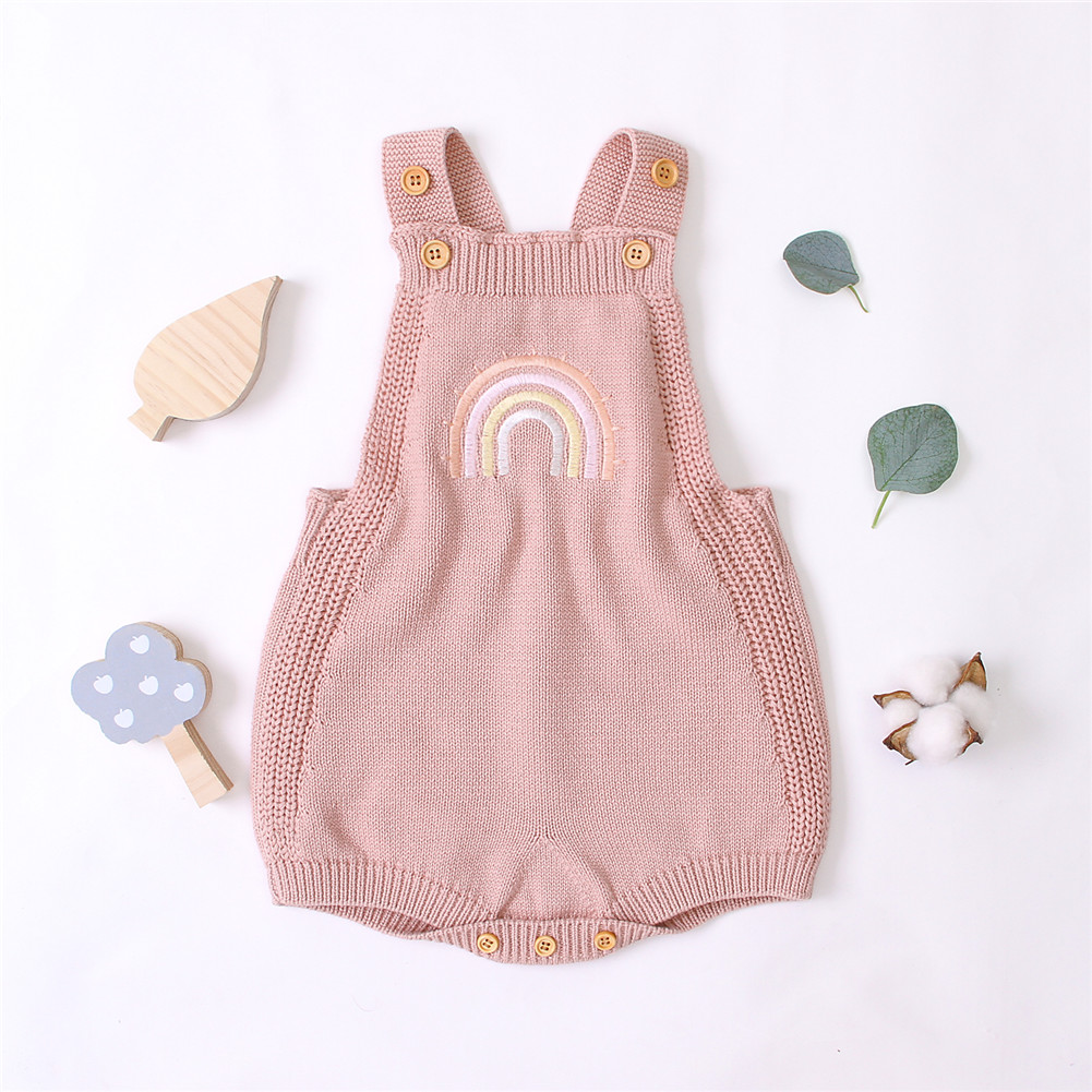 2020 Baby Summer Clothing Infant Baby Girls Sleeveless Jumpsuit Knitted Playsuits Embroidered Rainbow Pattern Basic Bodysuit