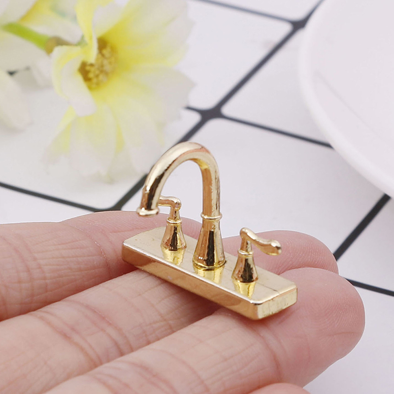 Alloy Bathtub Faucet Simulation Water Tap Model Furniture Toys for Doll House Decoration 1/12 Dollhouse Miniature Accessories