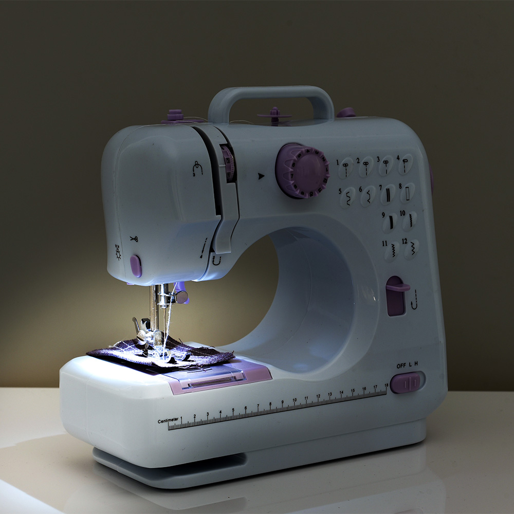 Multifunction Mini Sewing Machine 505A 12 Stitches Replaceable + 12pc Presser Foot Power Supply LED Light Overlock