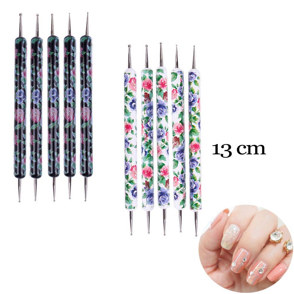 5 Pcs/Set 2-Way Flower Prints Nail Design Dotting Tools Set Spot Swirl Drawing Polish Dotter Pen Nail Art Manicure FD