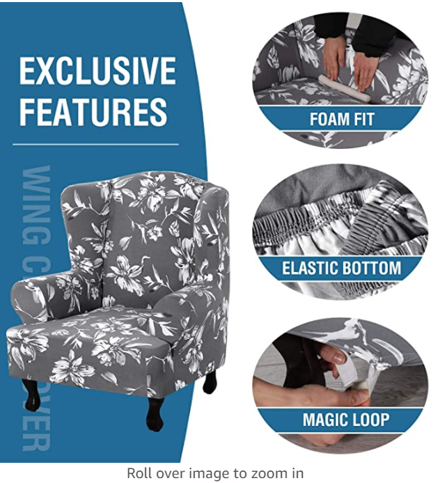 1 Piece Printed Fleece Wing Chair Slipcover