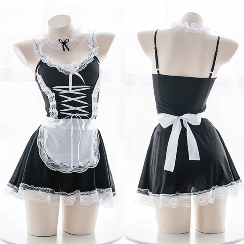 Women Sexy Lingerie Cosplay French Apron Maid Servant Lolita Sexy Costume Babydoll Dress Uniform Erotic Lingerie Role play