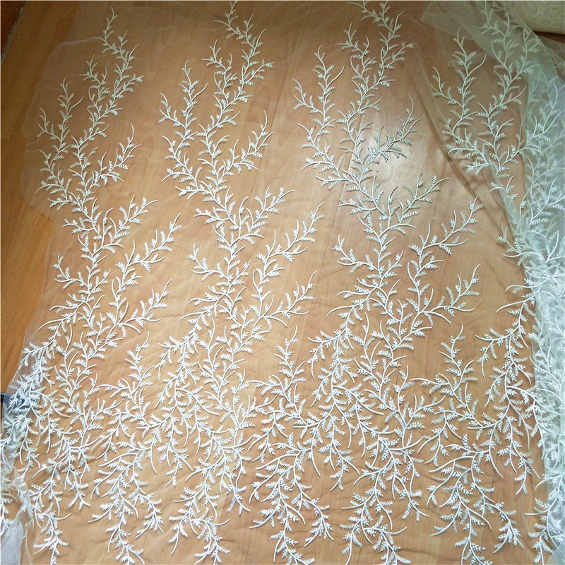 High-grade embroidery branches flower lace fabric wedding dress veil handmade diy children's clothes sew patch accessories