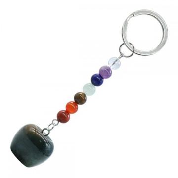 Fancy Jasper 20MM Gemstone Apple Pendant Keychain with 7 Chakra Chain