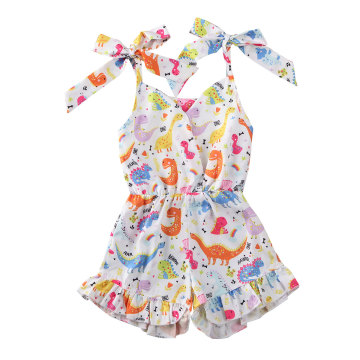 0-24M Newborn Baby Girls Sling Dinosaur Print Summer Clothes Romper Jumpsuit Outfit