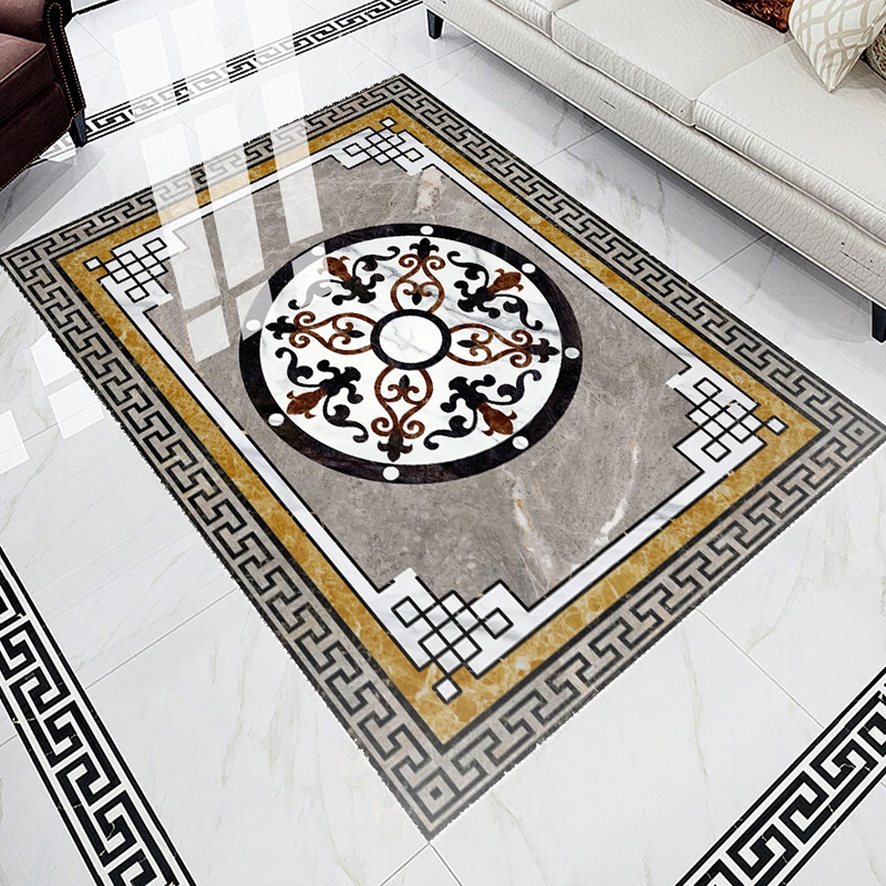 Custom 3D Floor Mural PVC Waterproof European Style Marble Grey Carpet Pattern Living Room Bedroom Floor Decoration Wallpaper
