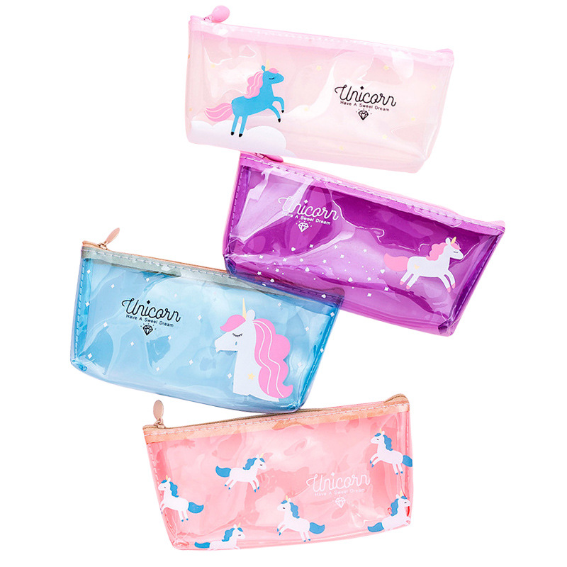 Kawaii Cartoon Unicorn Transparent Pencil Case Cute Zipper Student Pen Bag Korean Stationery Office & School Supplies