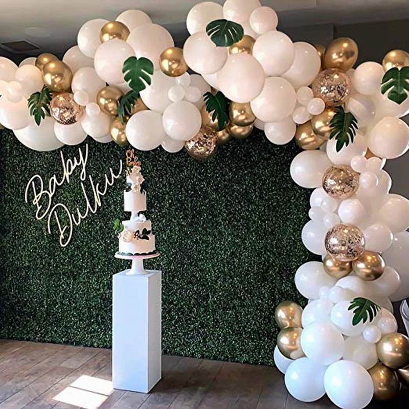 100pcs Balloon Garland Arch Kit White Gold Confetti Balloons Artificial Palm Leaves Birthday Party Wedding Decoration