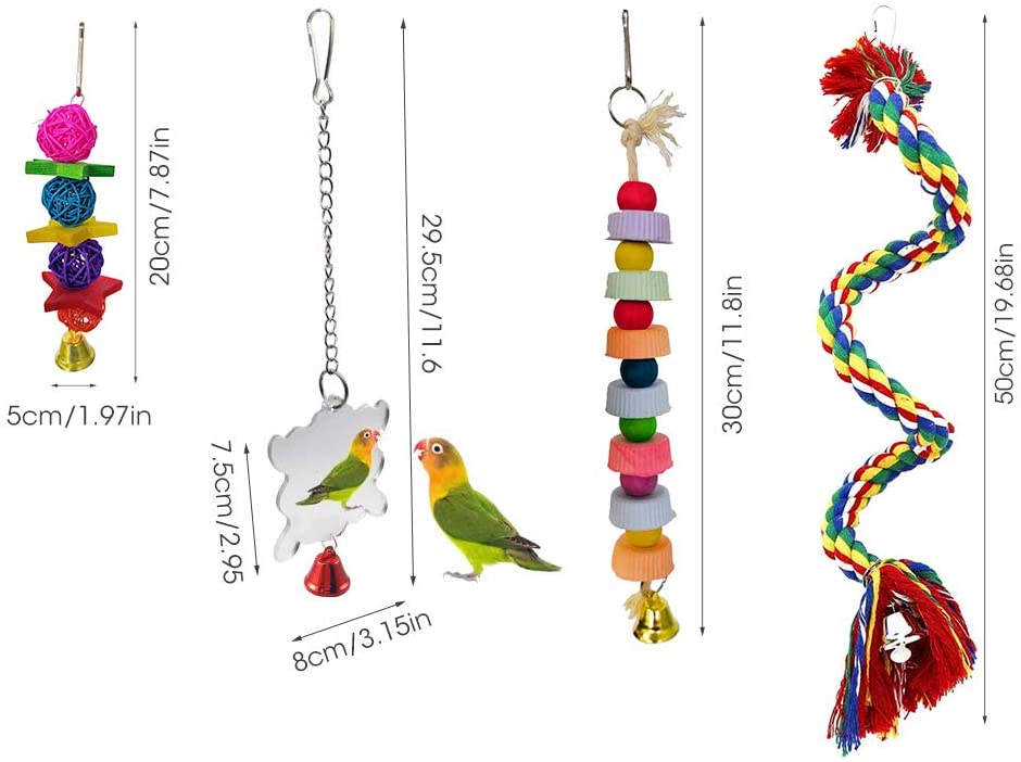 8PCS Parrot Toys Birds Swing Toys Bird Chewing Toys Birds Cage Toys Suitable for Small Parakeets Macaws, Parrots, Love Birds