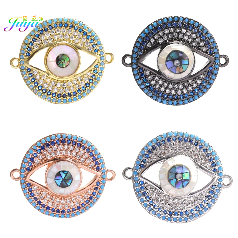 Juya New Designer DIY Cowrie Shell Greek Evil Eye Charms Connector Accessories For Needlework Lucky Eye Charms Jewelrr Making