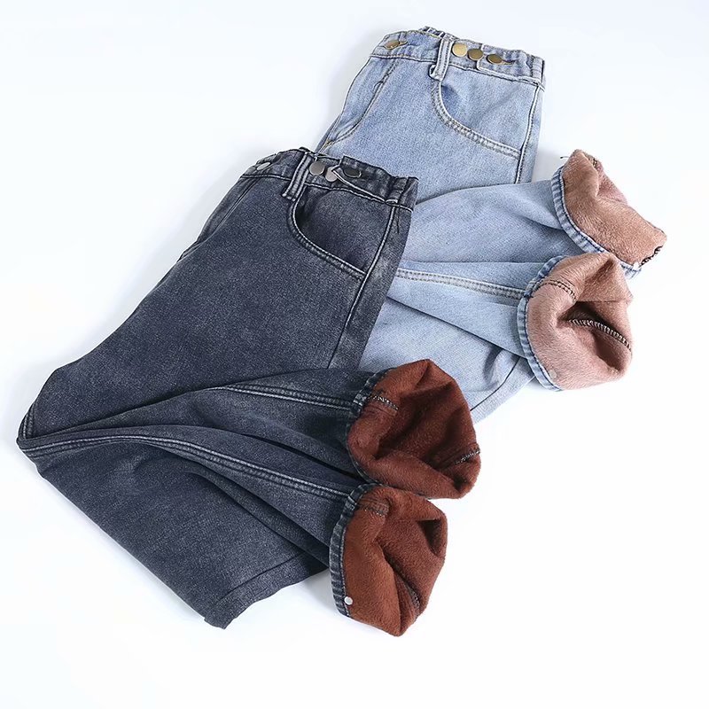 Loose Vintage Thick plus velvet Jeans Woman High Waist Winter/Autumn Boyfriend Jeans for Women Mom Jeans Cowboy Harlan Pants 5XL
