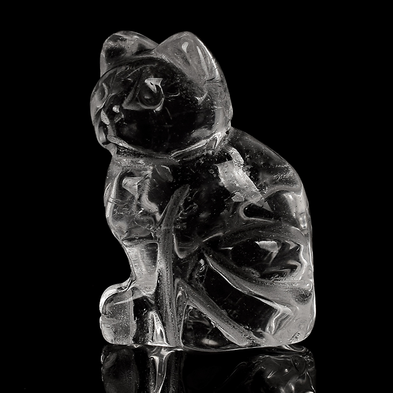 1.5 Inch Rock Quartz cat Statue Semi-Precious Craft Carved Stone Crystal Rose Quartz Mini Animal Figurine For Home Decor