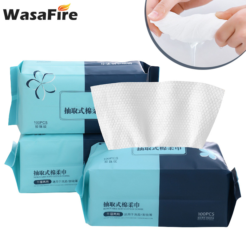 100pcs/lot Disposable Face Towel Cotton Facial Tissue Travel Dry and Wet Towels Cleansing Wipes Beauty Skin Care Paper