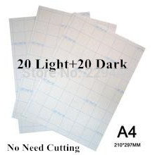 40 pcs=20 Light+20 Dark Laser Heat Transfer A4 Size Paper Thermal Fabrics Transfer Paper Printing With Heat Press For tshirt