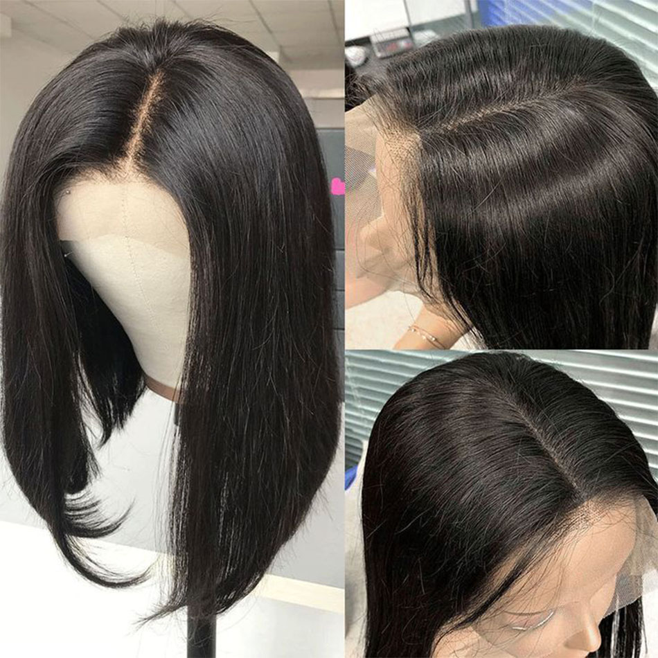 YLHoney 4x4 Lace Front Short Bob Human Hair Wigs Pre-Plucked Brazilian Straight Human Hair Wigs 150% Density Remy wig 8-14"