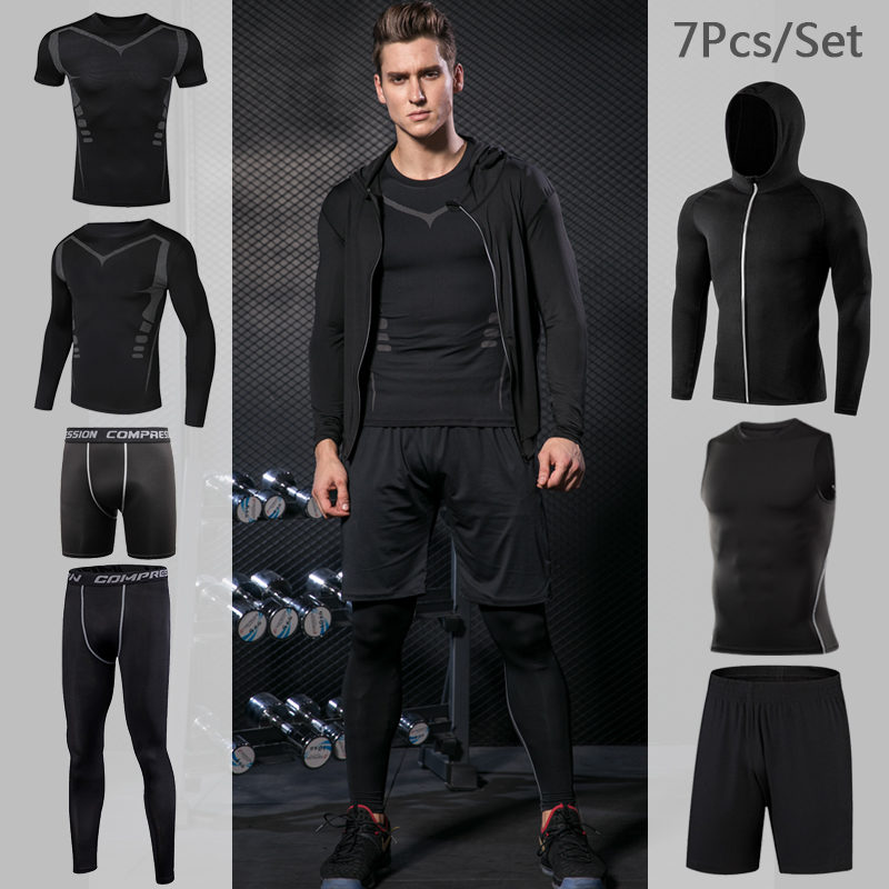 Men's Tight Sportwear Suit GYM Running Fitness Jogging Sport Wear Compression Leggings Training Pants Workout Sport Clothes Sets