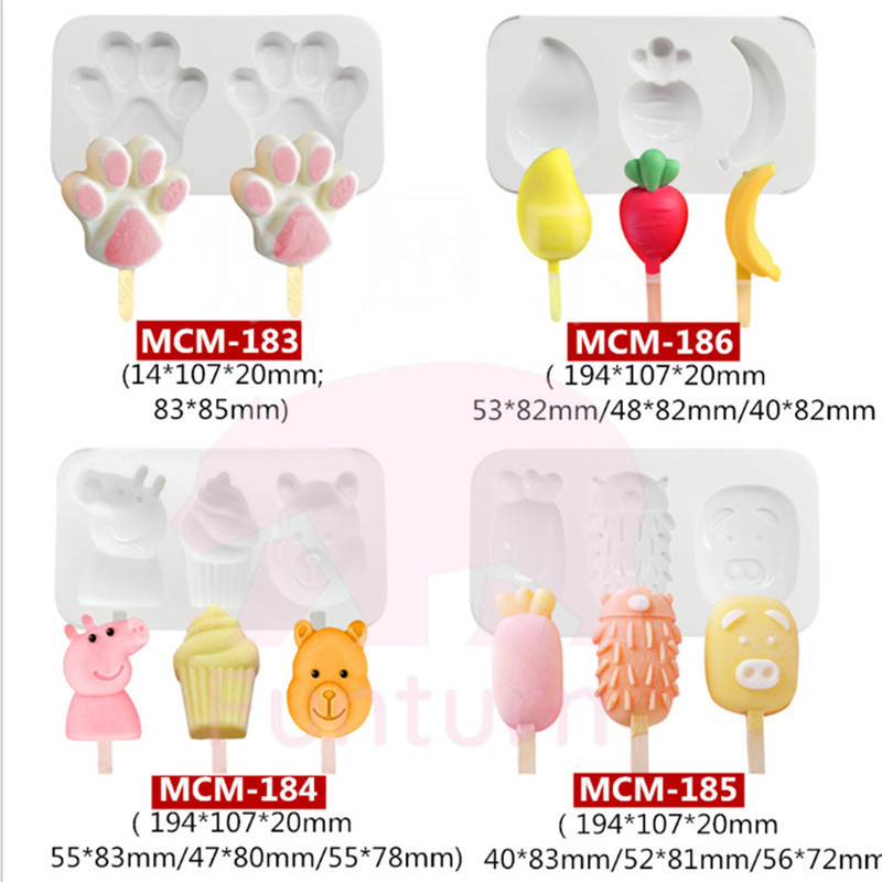 Allforhome 8/4/1 Hole Silicone Ice Cream Mould Ice Cube Tray Popsicle Barrel Diy Mold Dessert Ice Cream Mold with Popsicle Stick