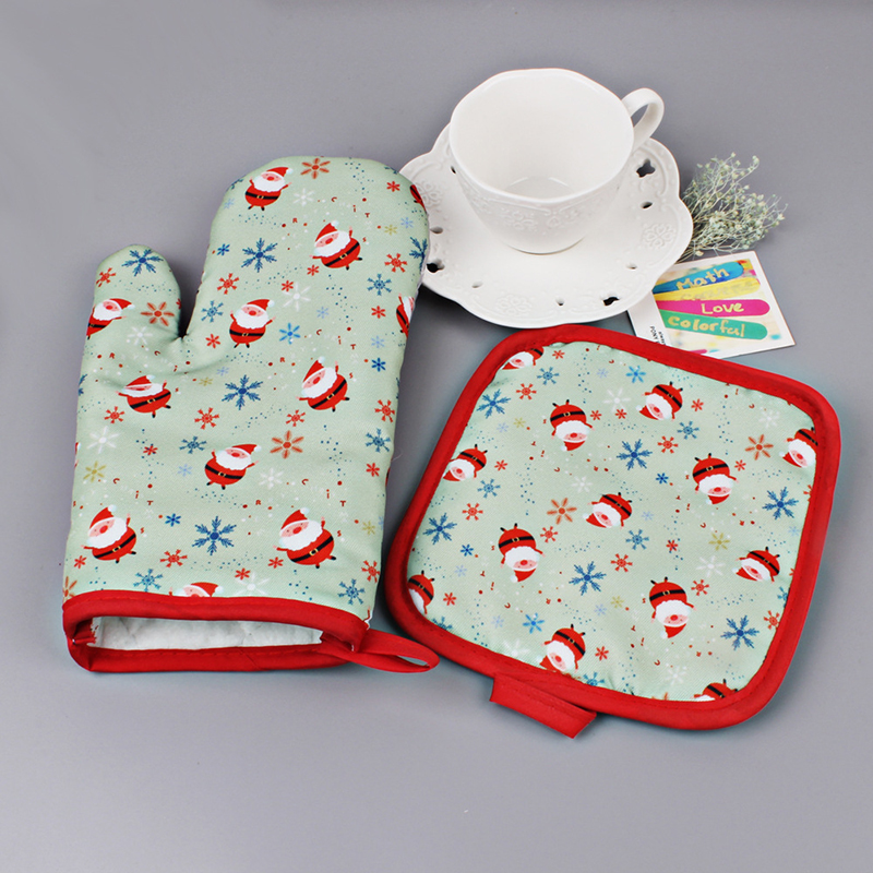 2Pcs/set Hot Oven Mitts Baking Anti-Hot Gloves Pad Xmas Oven Microwave Insulation Mat Christmas Decoration Baking Kitchen Tools