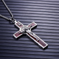 Big wide INRI Jesus Cross Crucifix Pendant Necklaces 316L Stainless Steel Link Chain St. Barbe Catholic Jewelry Father Gift