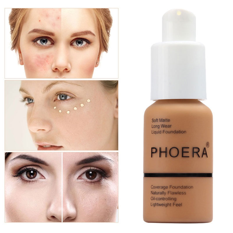 PHOERA 30ml Face Foundation Cream Base Makeup Liquid Foundation Moisturizer Oil Control Natural Long Lasting Facial Concealer