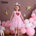 VIKITA New Girls Casual Dress Kids Elegant Dresses for Girl Sequins Embroidery Lovely Dress Children Casual Summer Costumes