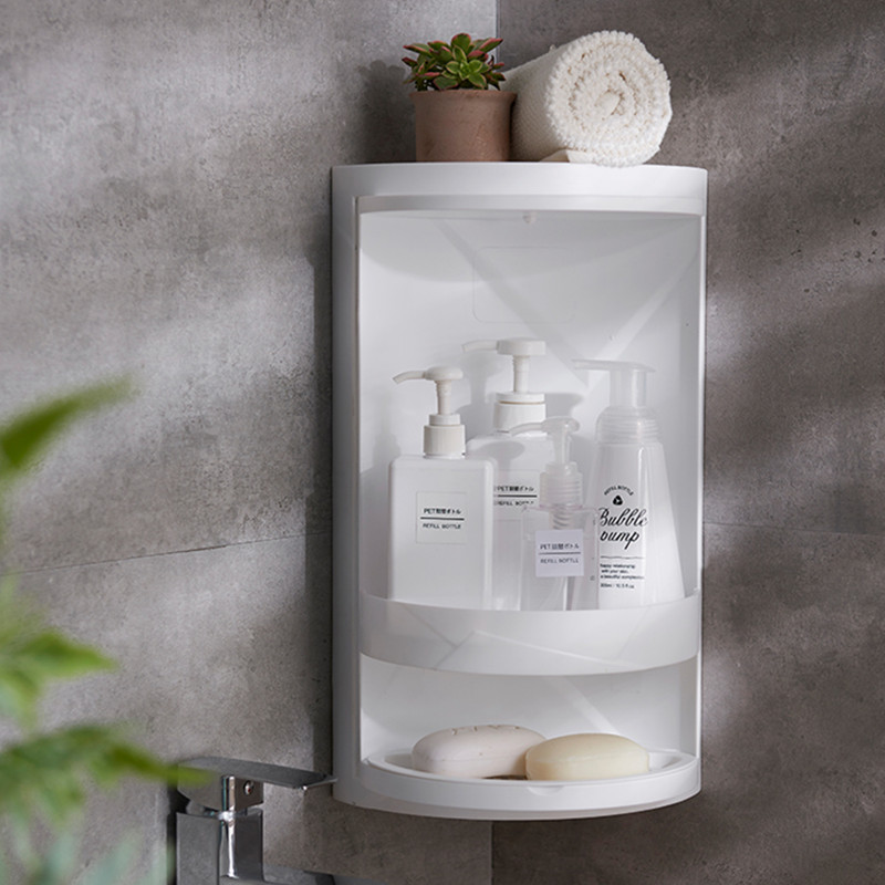Rotatable bathroom shelf Plastic Triangle Storage Rack Wall-absorbing Cosmetic Storage Box Free Punching Bathroom Accessories
