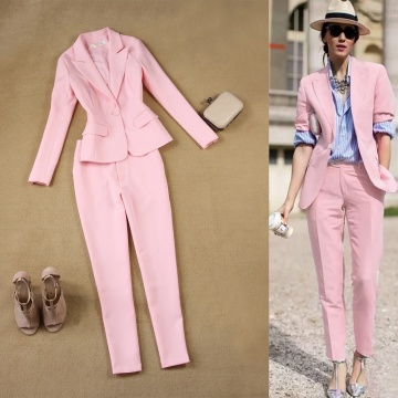 2 piece of women's 2020 spring and autumn new England Slim OL temperament simple pink suit jacket + pants suit