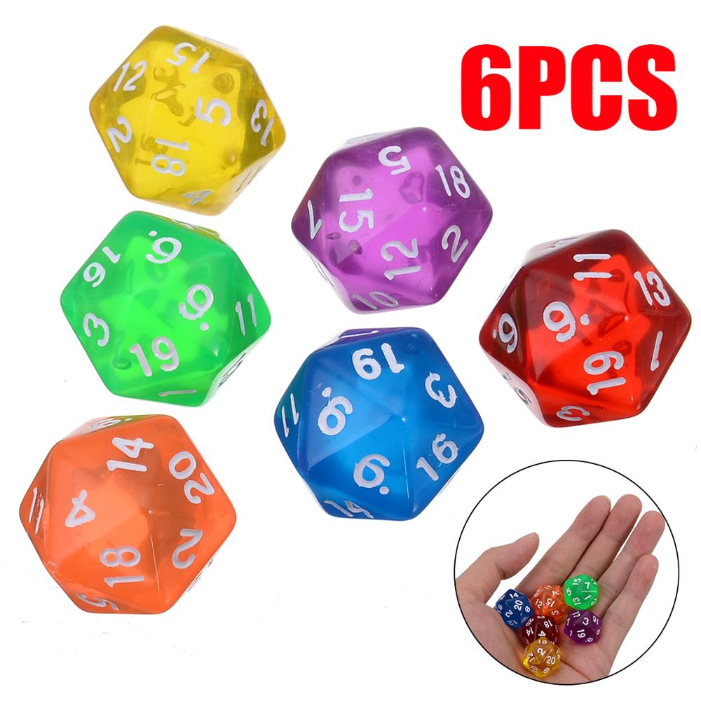 6pcs/set Mixed Color D20 Twenty Sided Dice Game Playing For TRPG Game Clear Resin Dice Set Colorful