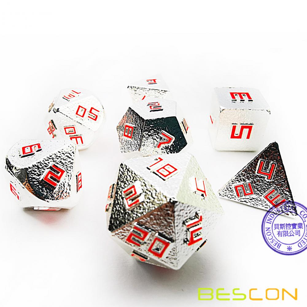 Bescon Silver-Ore Lode Solid Metal Dice Set, Raw Metal Polyhedral D&D RPG 7-Dice Set