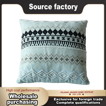 Pale Blue Boho Woven Decorative Bolster Cushion