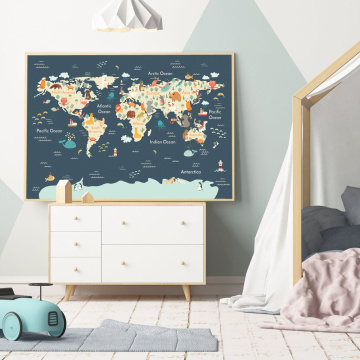 Sea Life Continents Animal World Map Picture Children Poster Nursery Wall Art Canvas Print Painting Baby Kids Bedroom Decoration