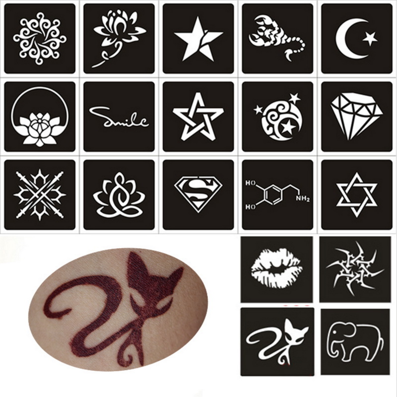 30pcs new mixed 193styles Glitter henna tattoo stencil Body Paint Cat Flower Letter design airbrush girl Cute Drawing Templates