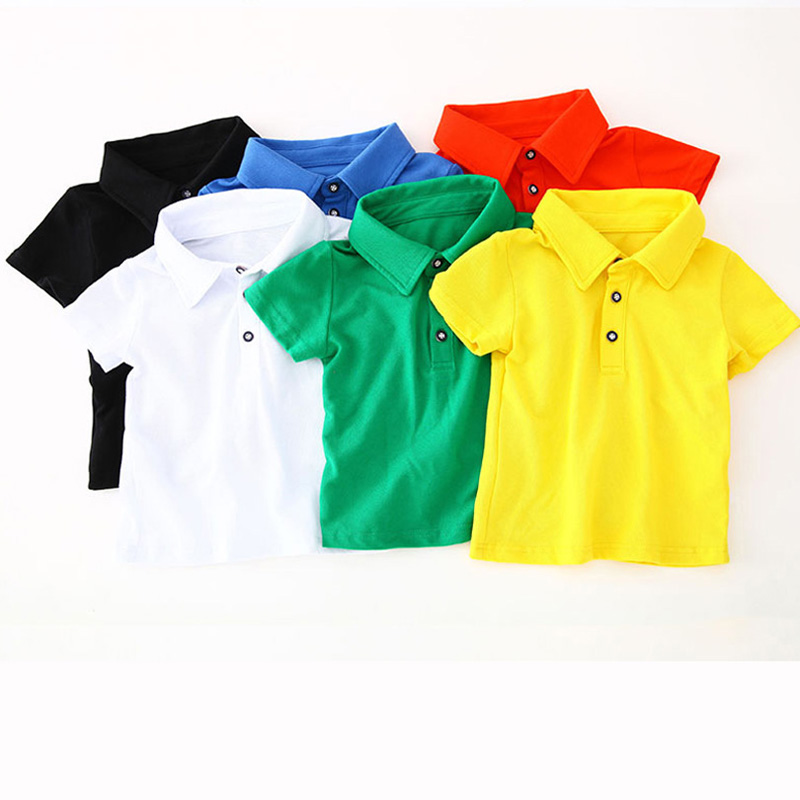 6 Color Children Kids Polo Shirts Short Sleeve Summer School Big Boys Girls Cotton Lapel Button Tops Casual